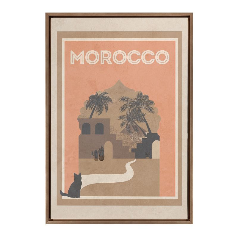 Morocco Travel Poster Framed Canvas Art, 23x33, Gold