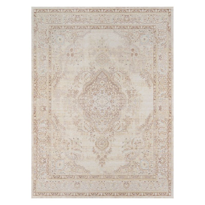 Ivory and Beige Rectangular Synthetic Tufted Rug, 4' x 6'