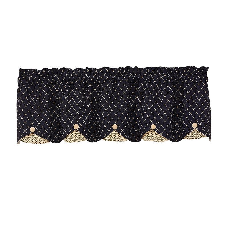 Black and Beige Scalloped Rod Pocket Valance