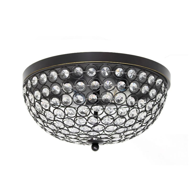 Elegant Elipse 15" Bronze Crystal Bowl Ceiling Flush Mount Light