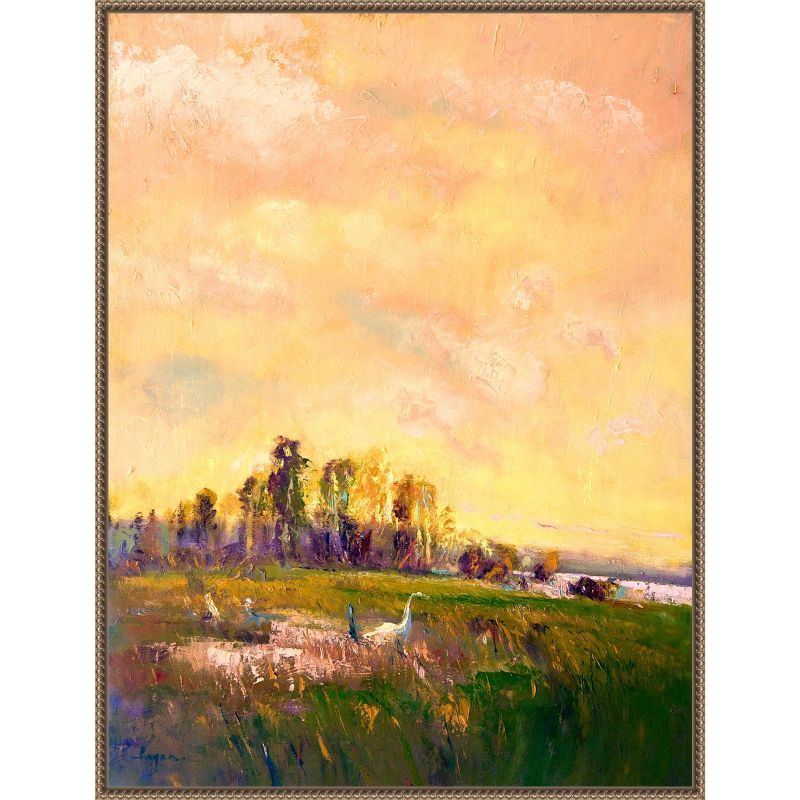 Abstract Marshland Scenic Landscape Canvas Wall Art with Bronze Frame