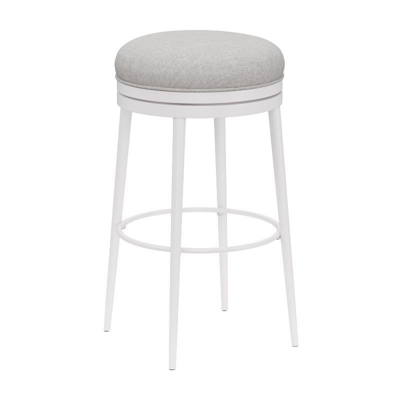 Aubrie Swivel Backless Counter Stool in Off-White and Silver