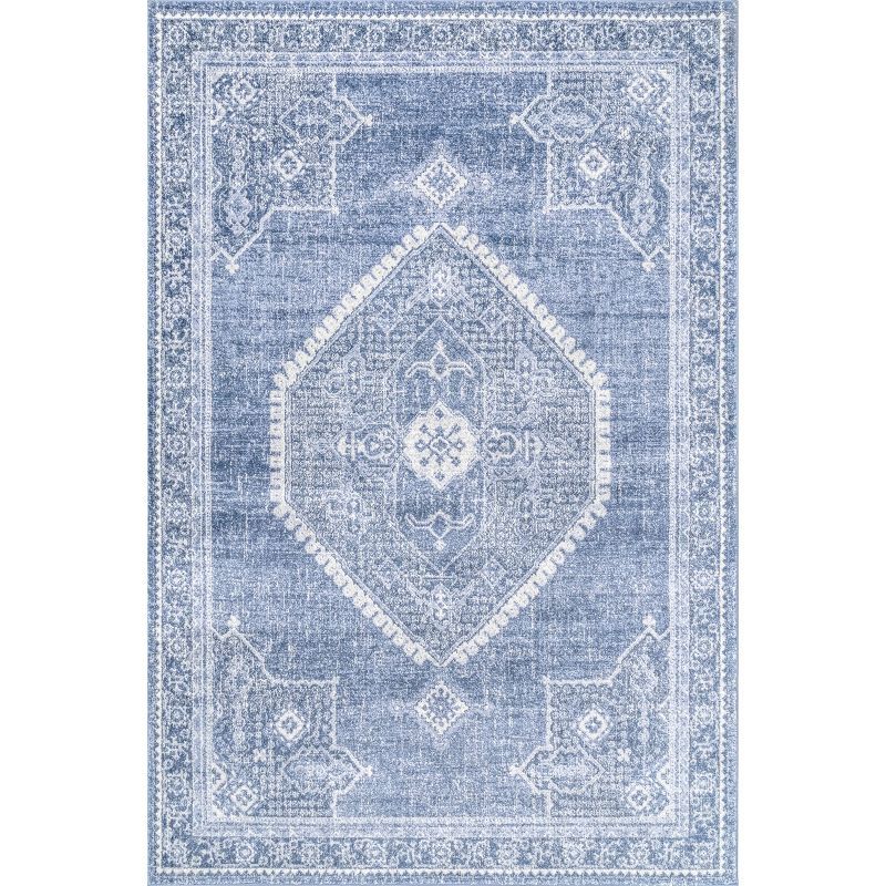 Reversible Blue Synthetic 4' x 6' Rectangular Area Rug