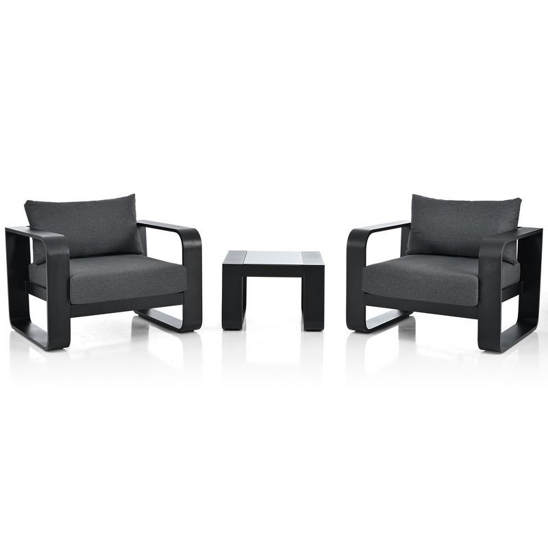 3-Piece Black and Gray Aluminum Patio Furniture Set