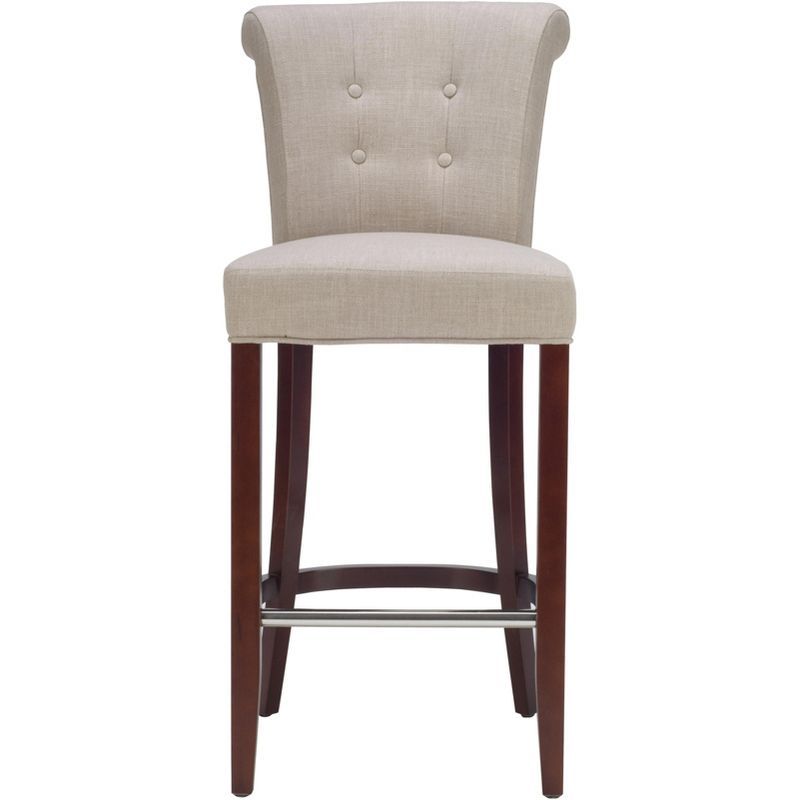 Transitional True Taupe Linen Blend Bar Stool with Cherry Mahogany Frame