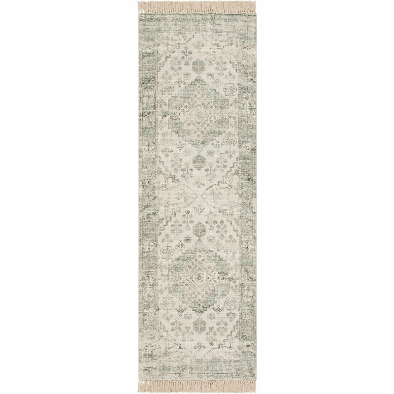 Handmade Sage and Olive Cotton Runner Rug 2'6" x 8'