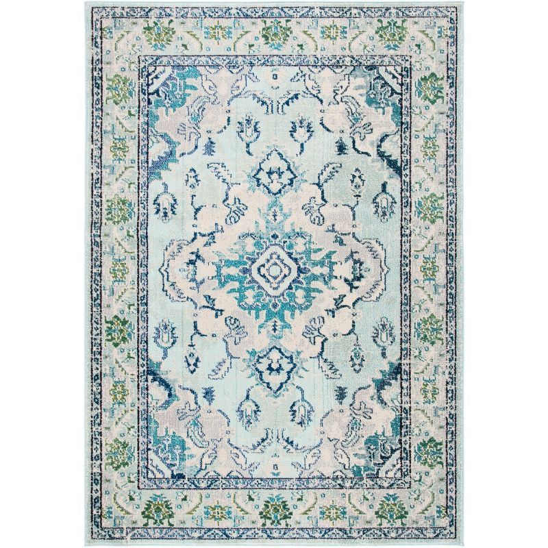 Light Blue and Ivory Synthetic Rectangular 8' x 10' Area Rug