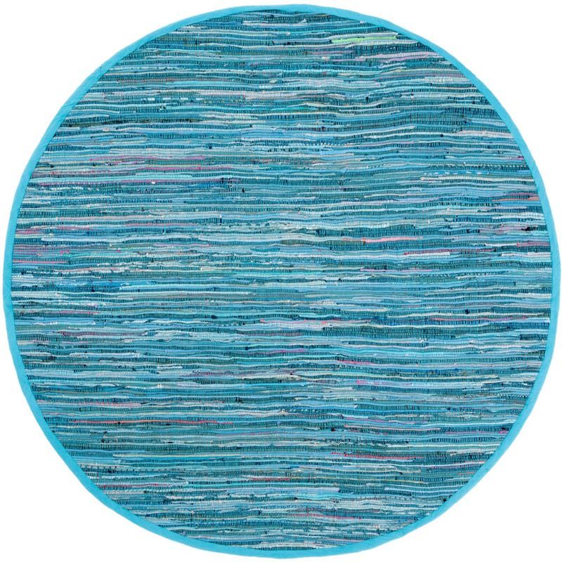 Handwoven Cotton Rag Rug in Blue/Multi, 6' Round