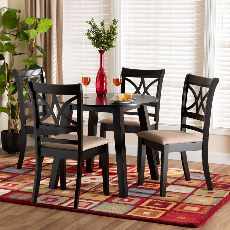 Brooke Beige Fabric and Dark Brown Wood 5-Piece Dining Set