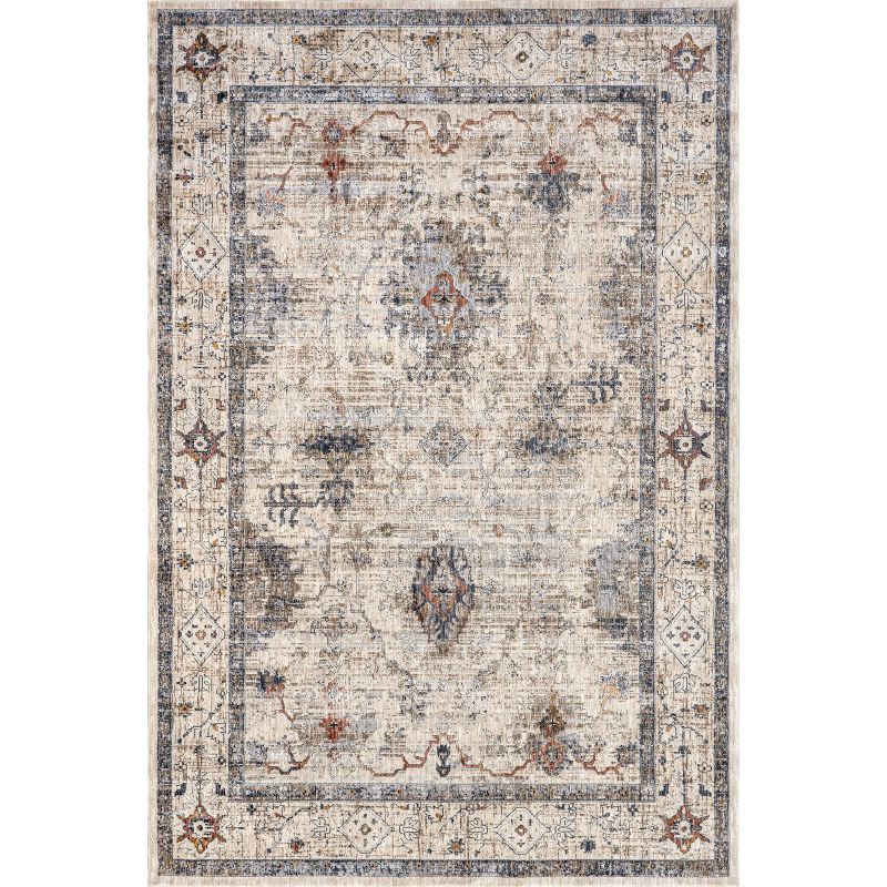 Beige and Gray Floral Synthetic 8' x 10' Area Rug