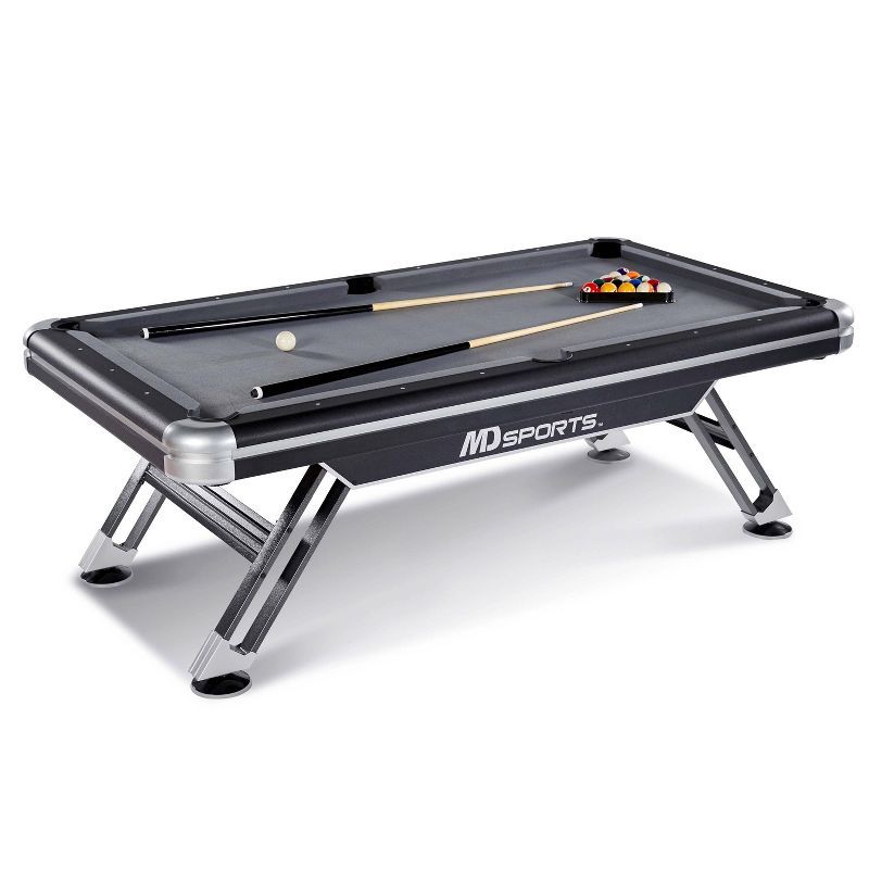 MD Sports 7.5' Black and Silver Pool Table with Steel Legs