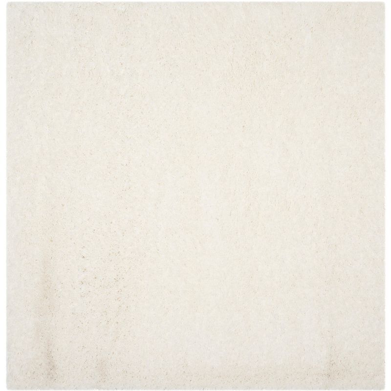 Polar Shag 4' Square White Synthetic Area Rug