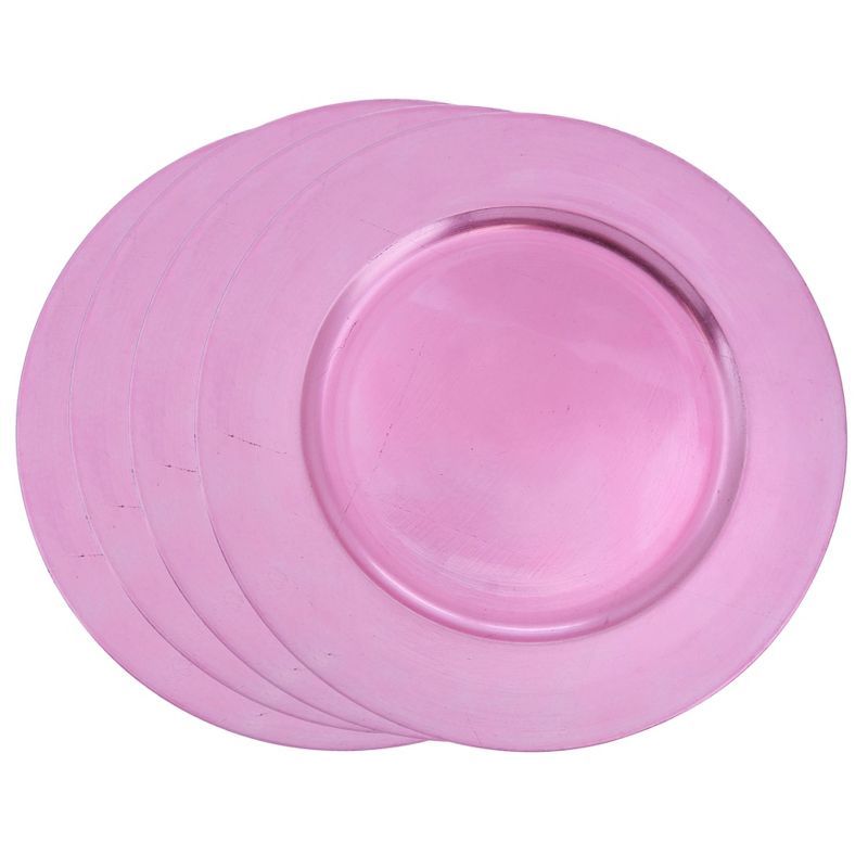 Pink Round Plastic Classic Design Charger Plates Set of 4