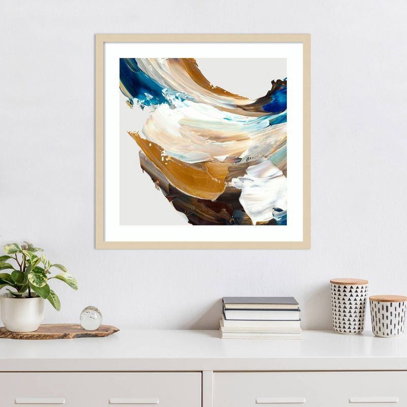 Crashing Blue Abstract Giclee Print with Natural Wood Frame