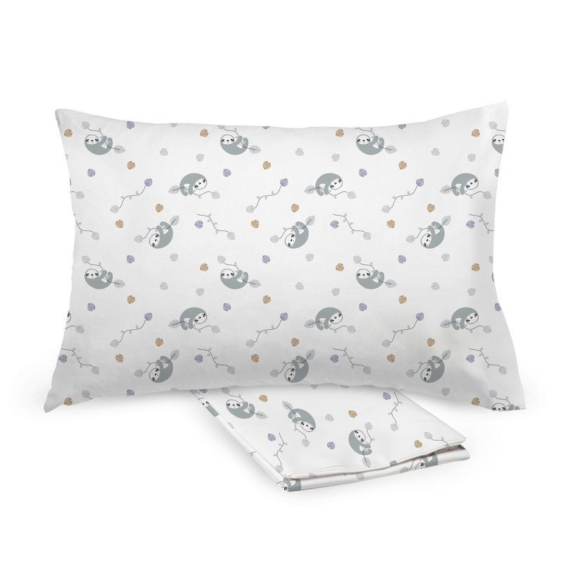 Cotton Percale Toddler Pillowcase with Sloth Design, 13" x 18"