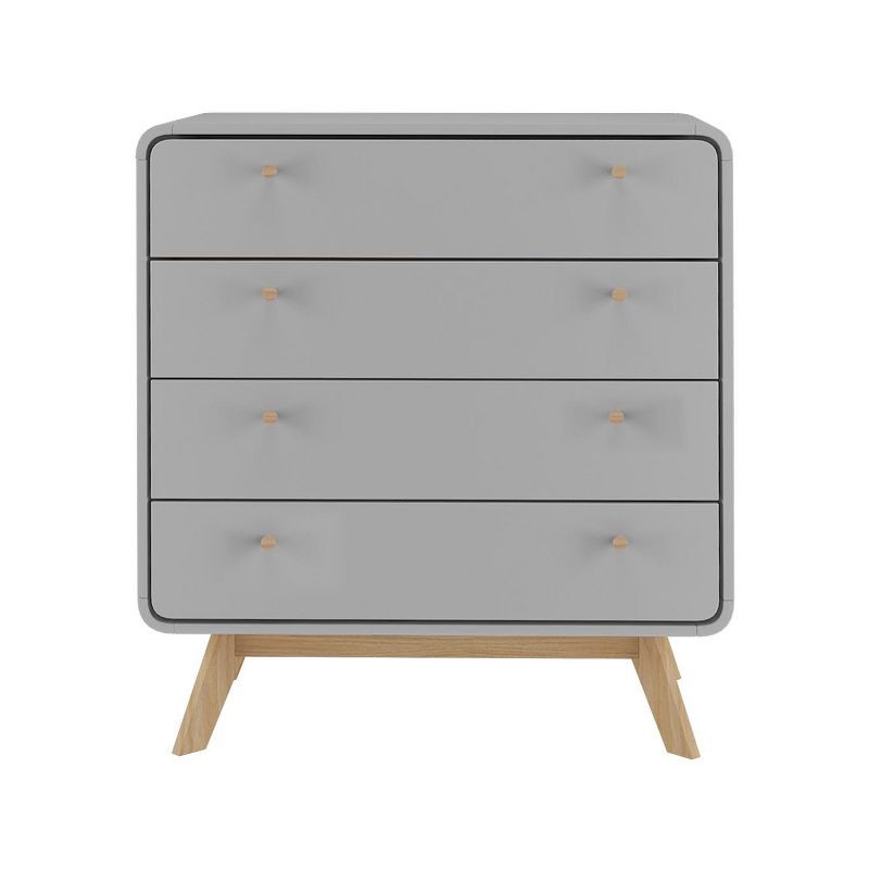 Gray Mid-Century Modern 4-Drawer Dresser with Splayed Legs