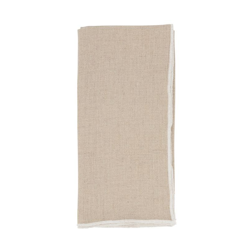 Natural Stonewashed Linen Napkins with Stitched Border, Set of 4