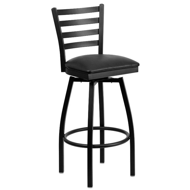 Essential Swivel Black Vinyl & Metal Barstool with Ladder Back