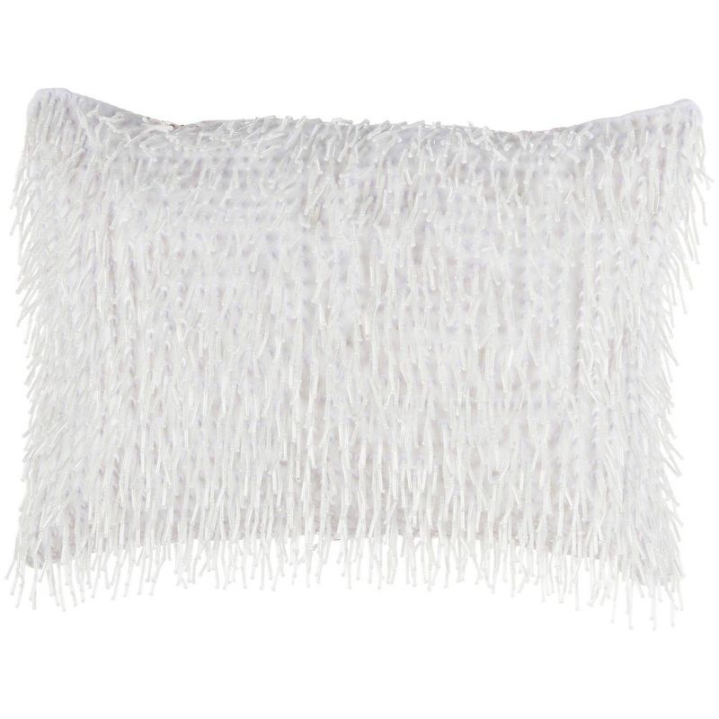 White Beaded Tassels 10" x 14" Lumbar Throw Pillow