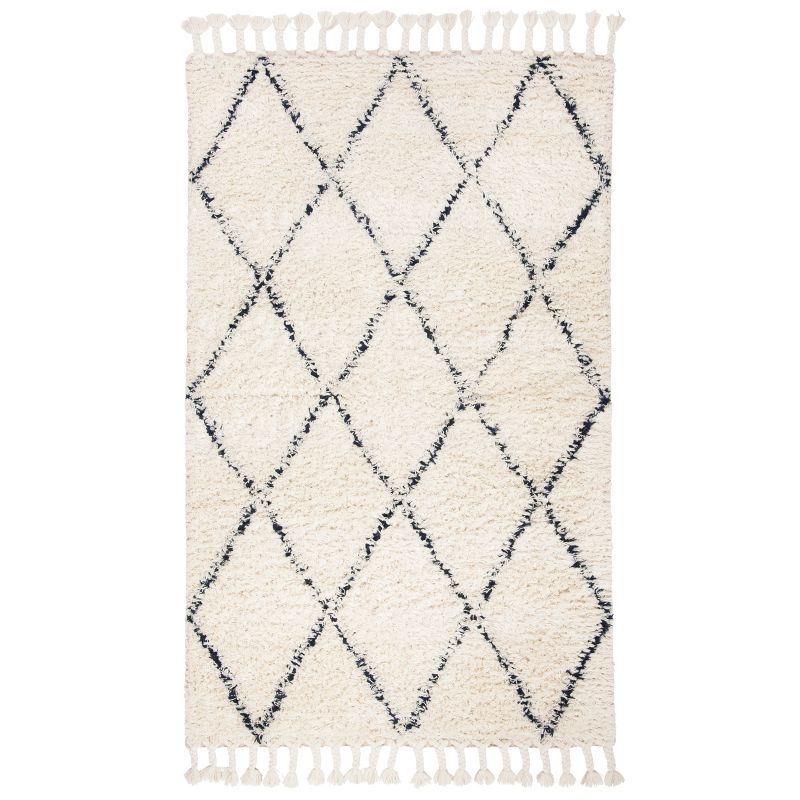 Navy and Ivory 4' x 6' Hand-Tufted Wool Shag Rug