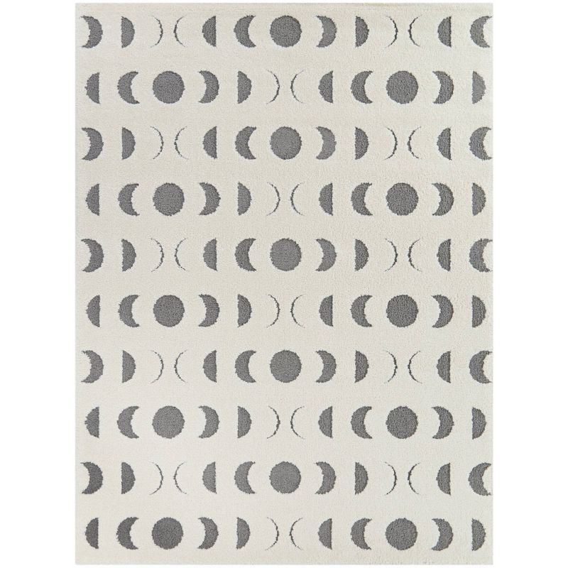 Cream and Gray Geometric Moon Phases Kids' Rug 5'3" x 7'