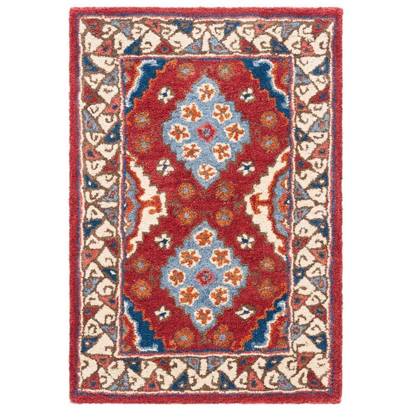 Antiquity Hand-Tufted Red and Blue Wool Area Rug 2' x 3'