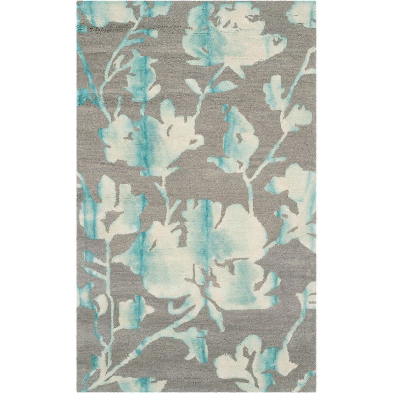 Grey and Turquoise Hand-Tufted Wool Rectangular Area Rug