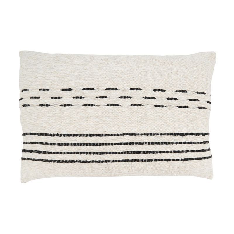 Beige and Black Cotton Dash and Stripe 16"x24" Throw Pillow