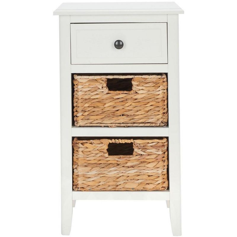 Everly Rectangular White Wood and Metal Side Table with 3 Drawers