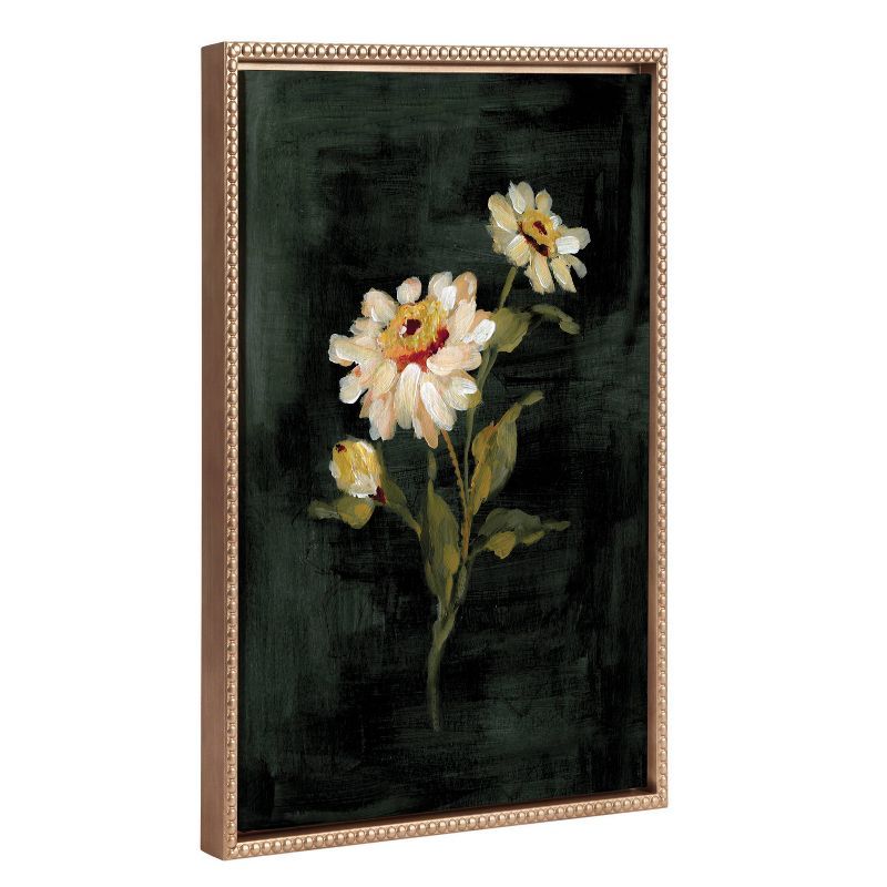 18"x24" Gold Framed White Zinnia Canvas Painting