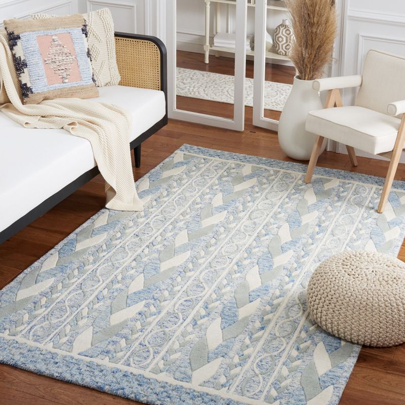 Blue and Ivory Hand-Tufted Wool Square Area Rug