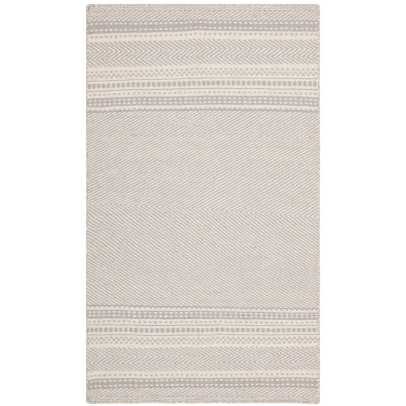 Gray and Ivory Wool Cotton Flat Woven Reversible Area Rug, 4' x 6'