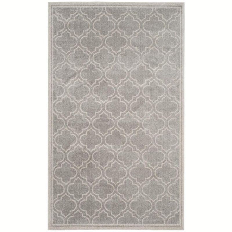 Ivory and Light Grey Geometric Synthetic 6' x 9' Area Rug