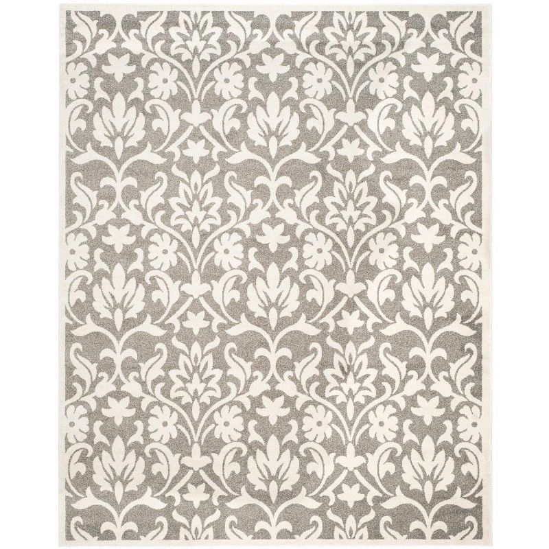 Elegant Gray and Beige Floral 8' x 10' Synthetic Area Rug