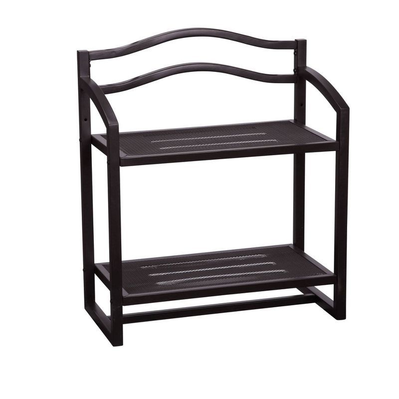 Elegant Espresso Brown Metal & Wood 2-Tier Wall Accent Shelf