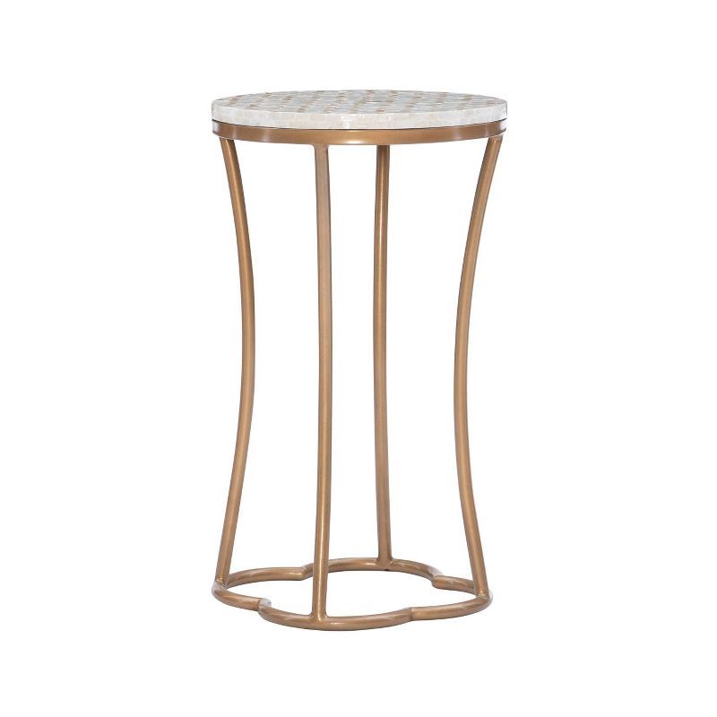 Modern Coastal Capiz Shell Round Accent Table in Gold