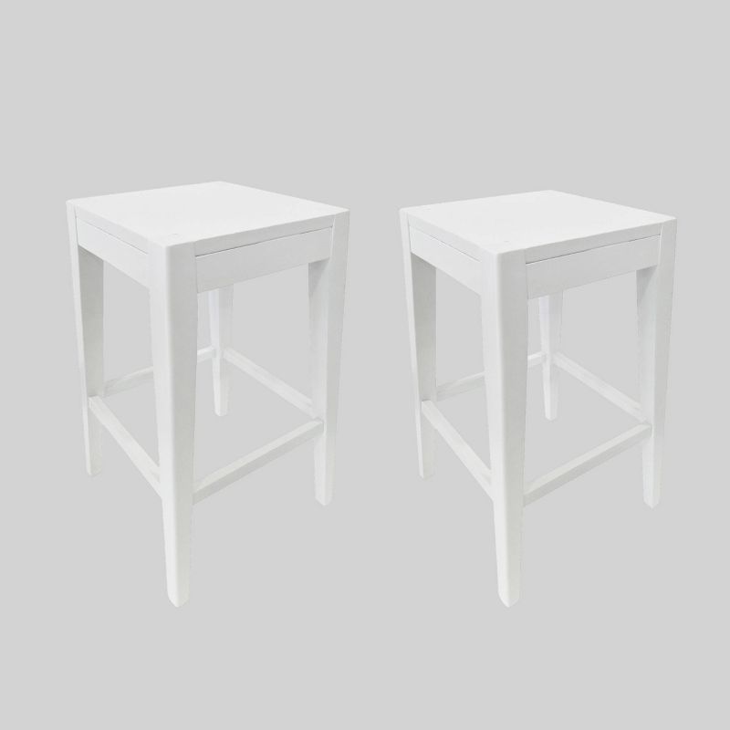 Set of 2 White Wooden Farmhouse Counter Stools