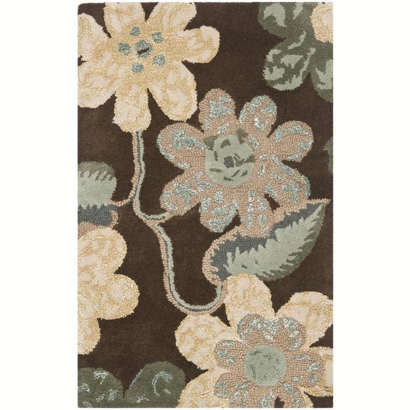 Bella Ivory and Brown Hand-Tufted Wool Floral Rug