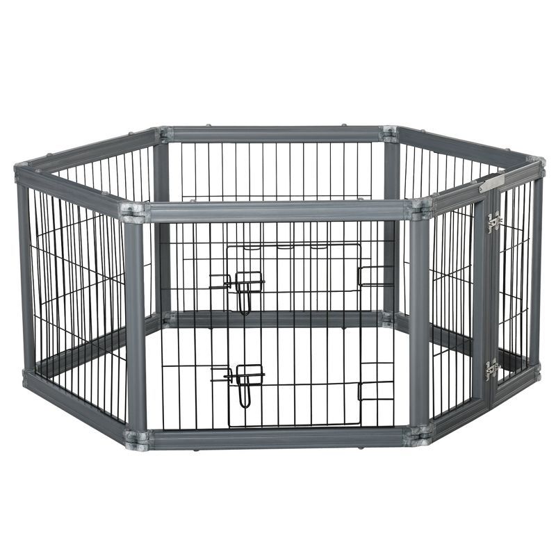 Heavy Duty Gray Metal 6-Panel Pet Playpen with Door