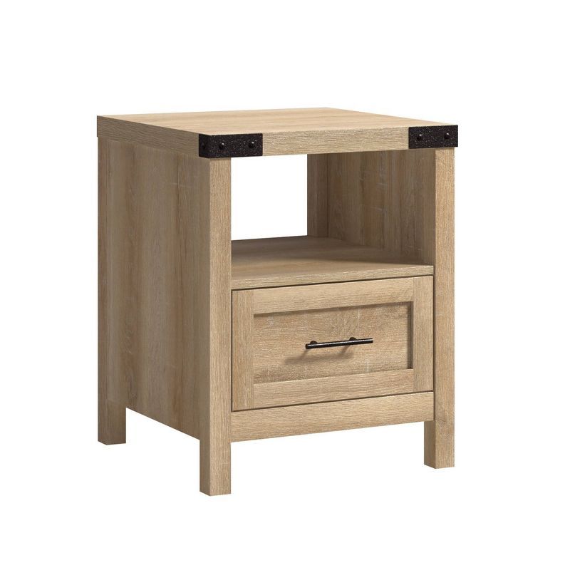 Orchard Oak Rustic Wood and Metal Side Table with Storage