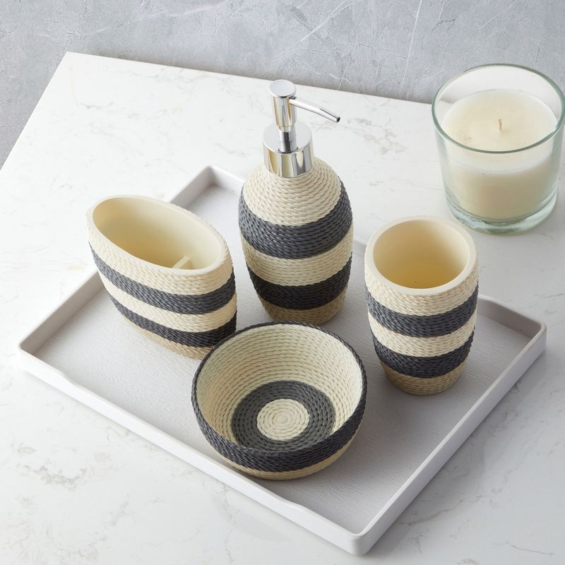 Twist Luxe Resin 4-Piece Bathroom Accessory Set in Beige, Gray, and Taupe