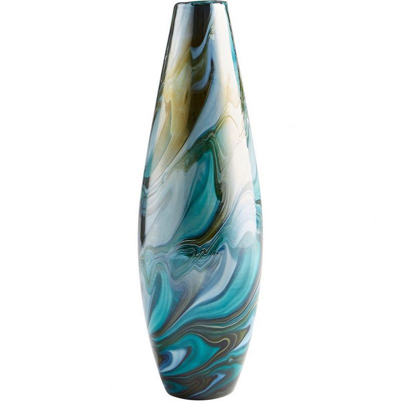 Chalcedony Blue and Green Swirled Glass Table Vase