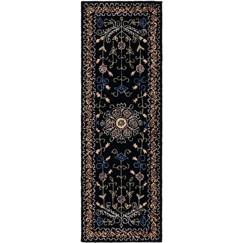 Hand-Tufted Black and Green Wool Runner Rug, 2'3"x9'