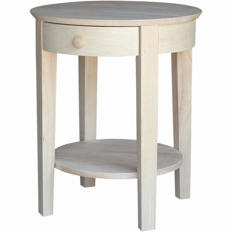 Round Solid Wood Accent Table with Storage Drawer