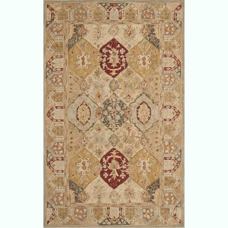 Handmade Red and Beige Wool Tufted Area Rug, 5' x 8'