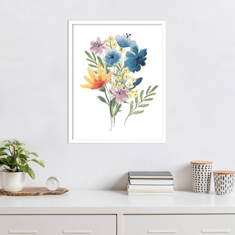 Flower Burst I White Framed Watercolor Graphic Art Print