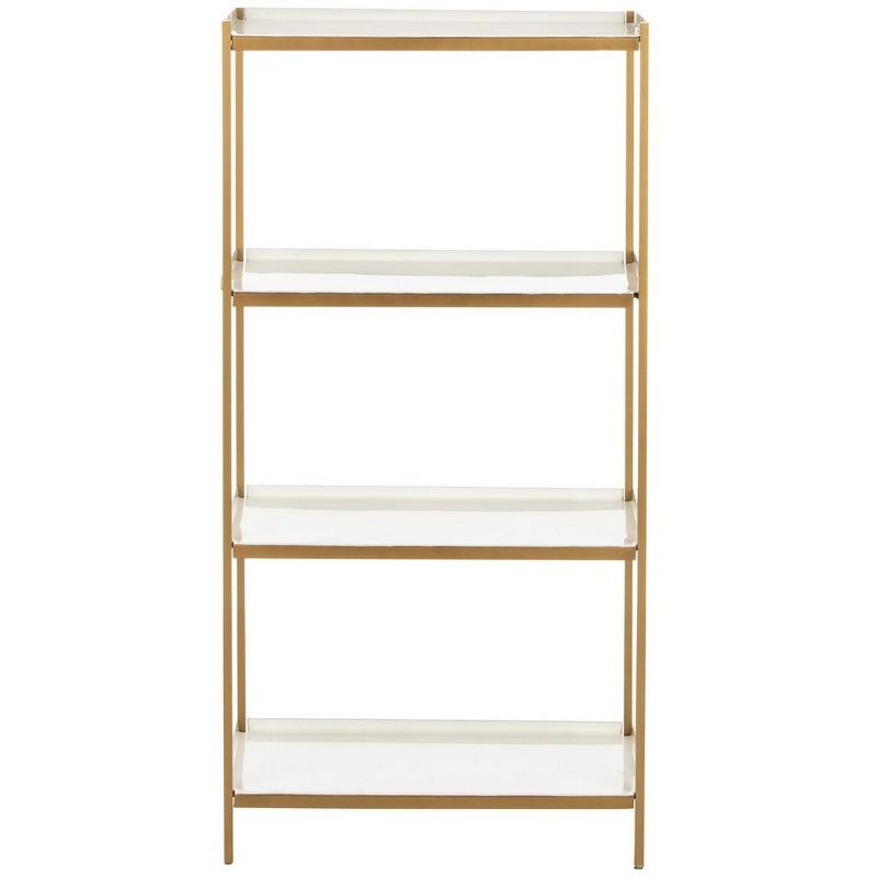 Daniella White and Brass 4-Tier Iron Etagere