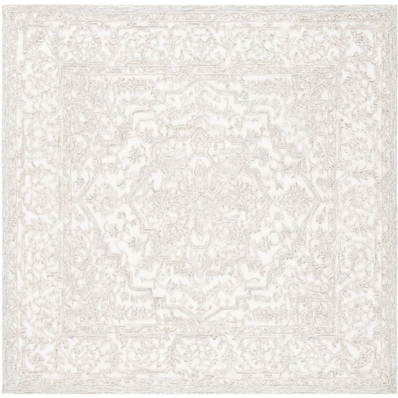 Ivory Hand-Tufted Wool Square Area Rug, 6' x 6'