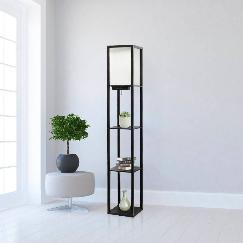 Classix 62.5" Black 3-Tier Shelf Floor Lamp with Linen Shade