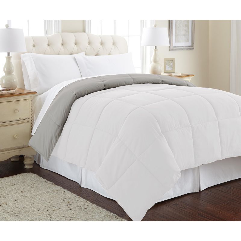 Full/Queen White and Gray Reversible Down Alternative Comforter Set